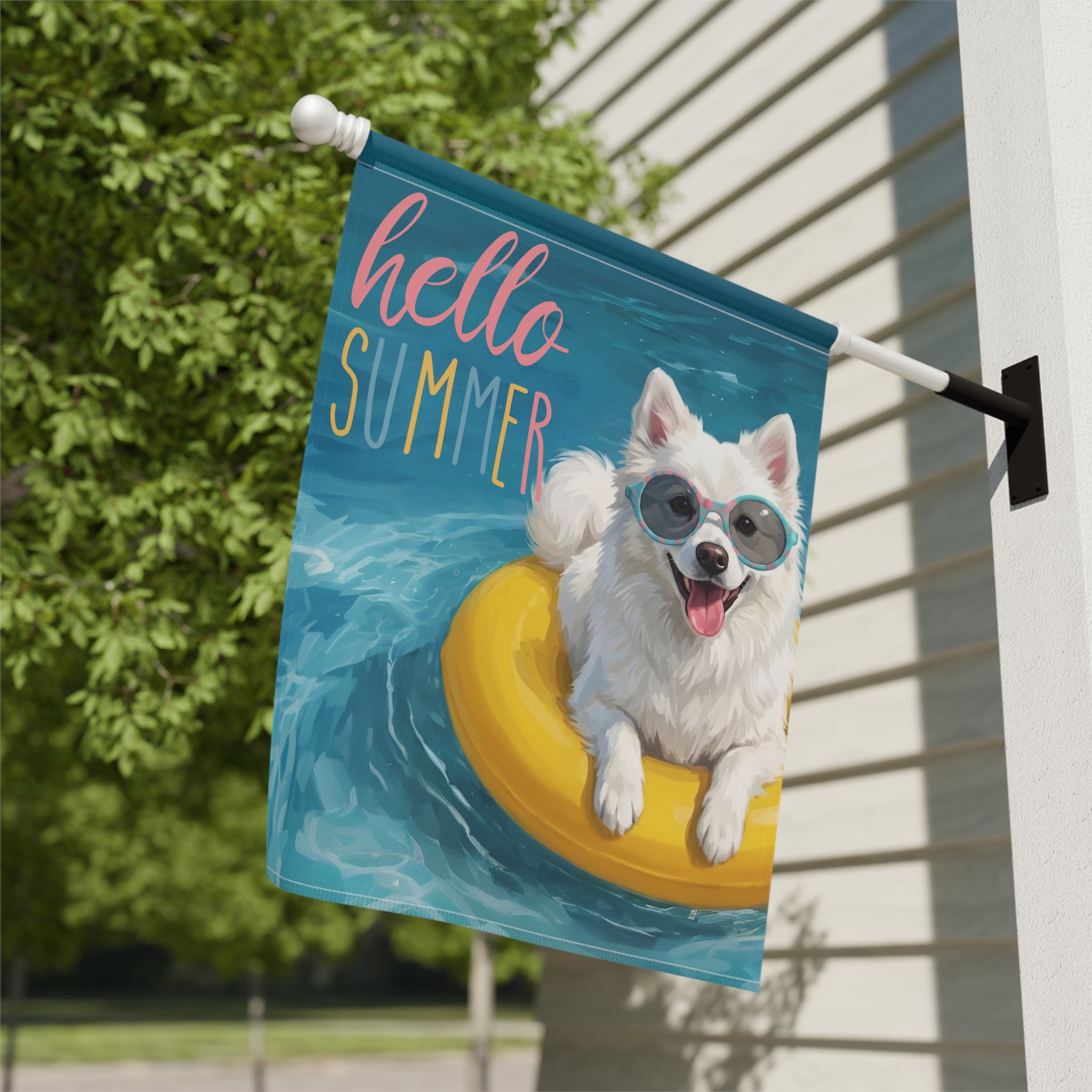 Hello Summer American Eskimo Dog Garden Flag