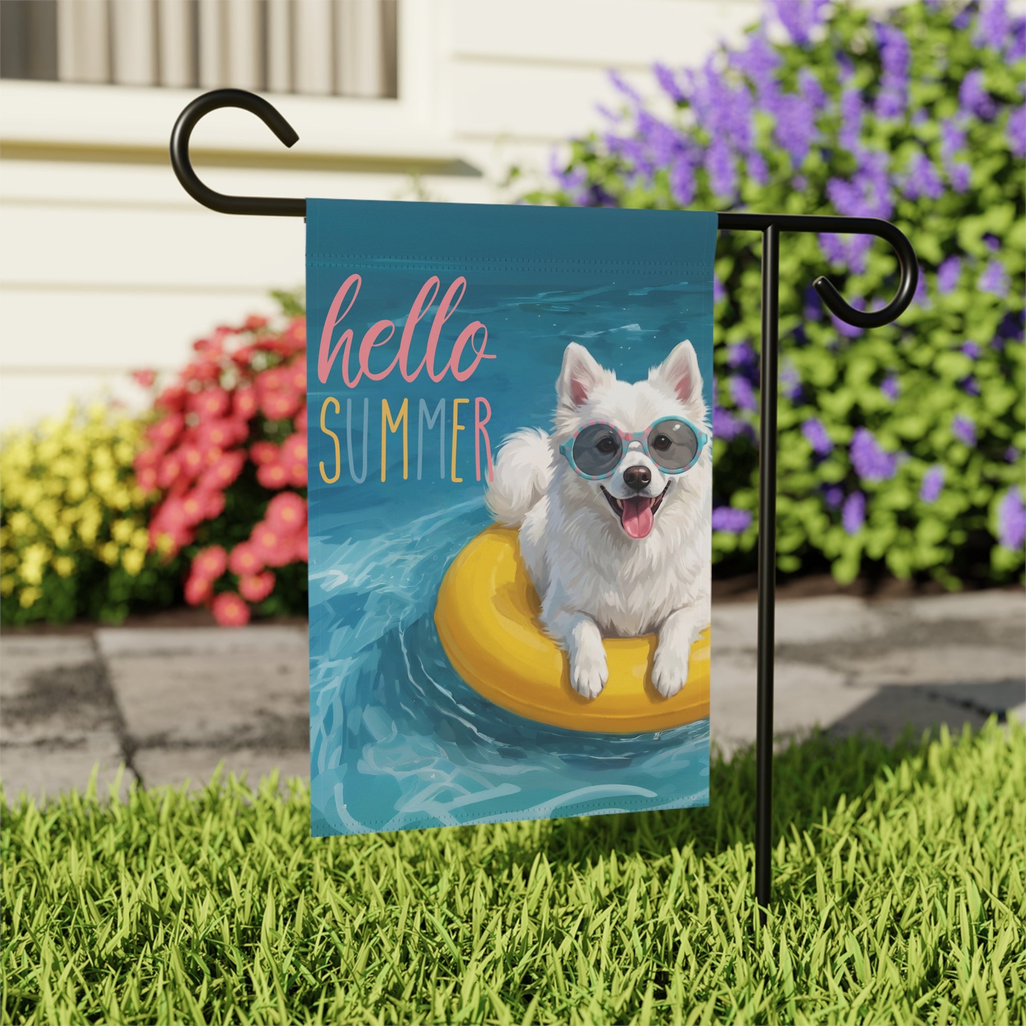 Hello Summer American Eskimo Dog Garden Flag