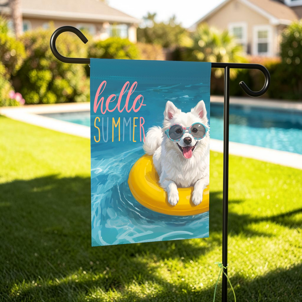 Hello Summer American Eskimo Dog Garden Flag
