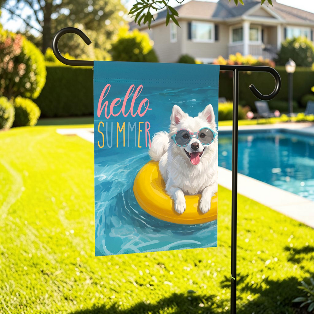 Hello Summer American Eskimo Dog Garden Flag