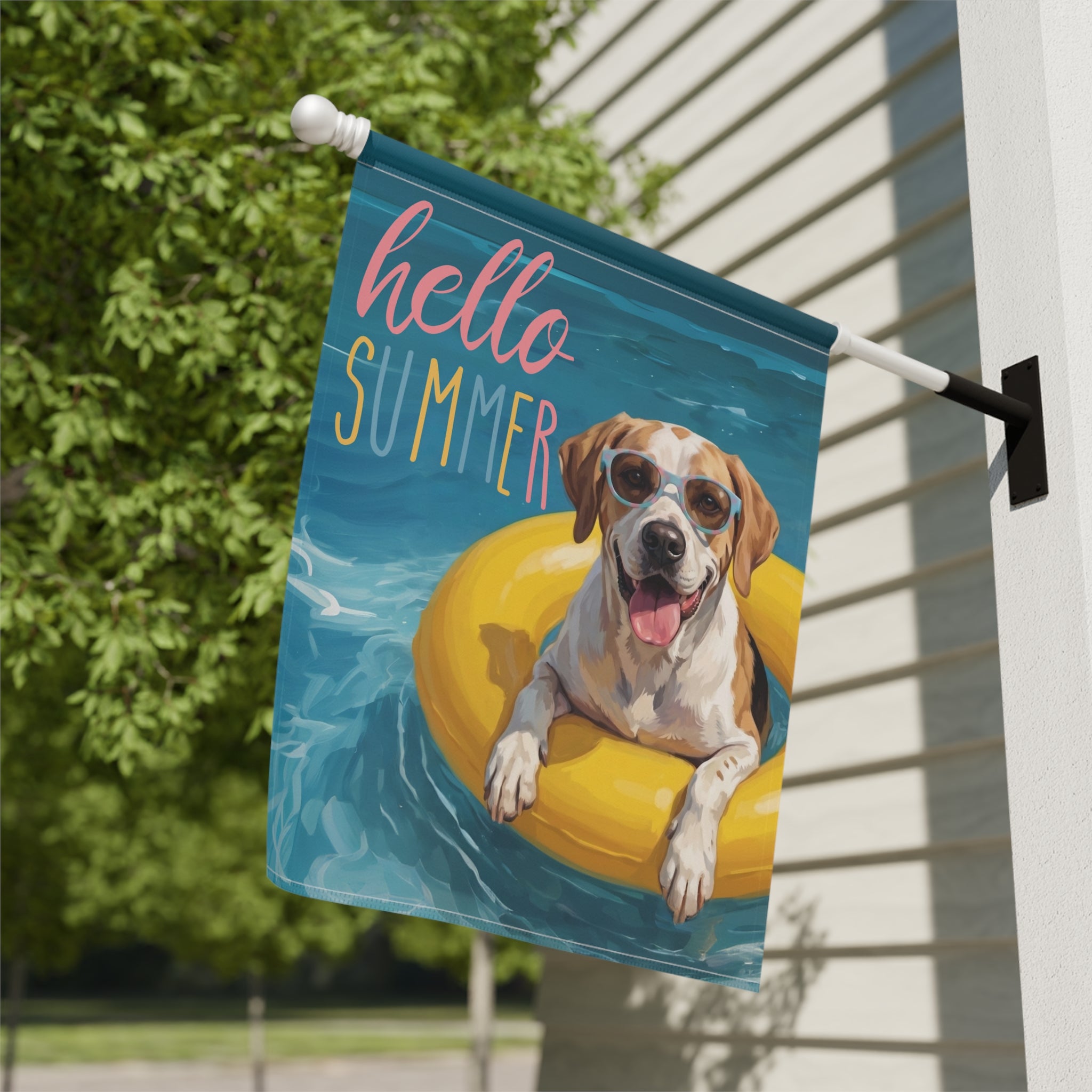 Hello Summer American English Coonhound Garden Flag