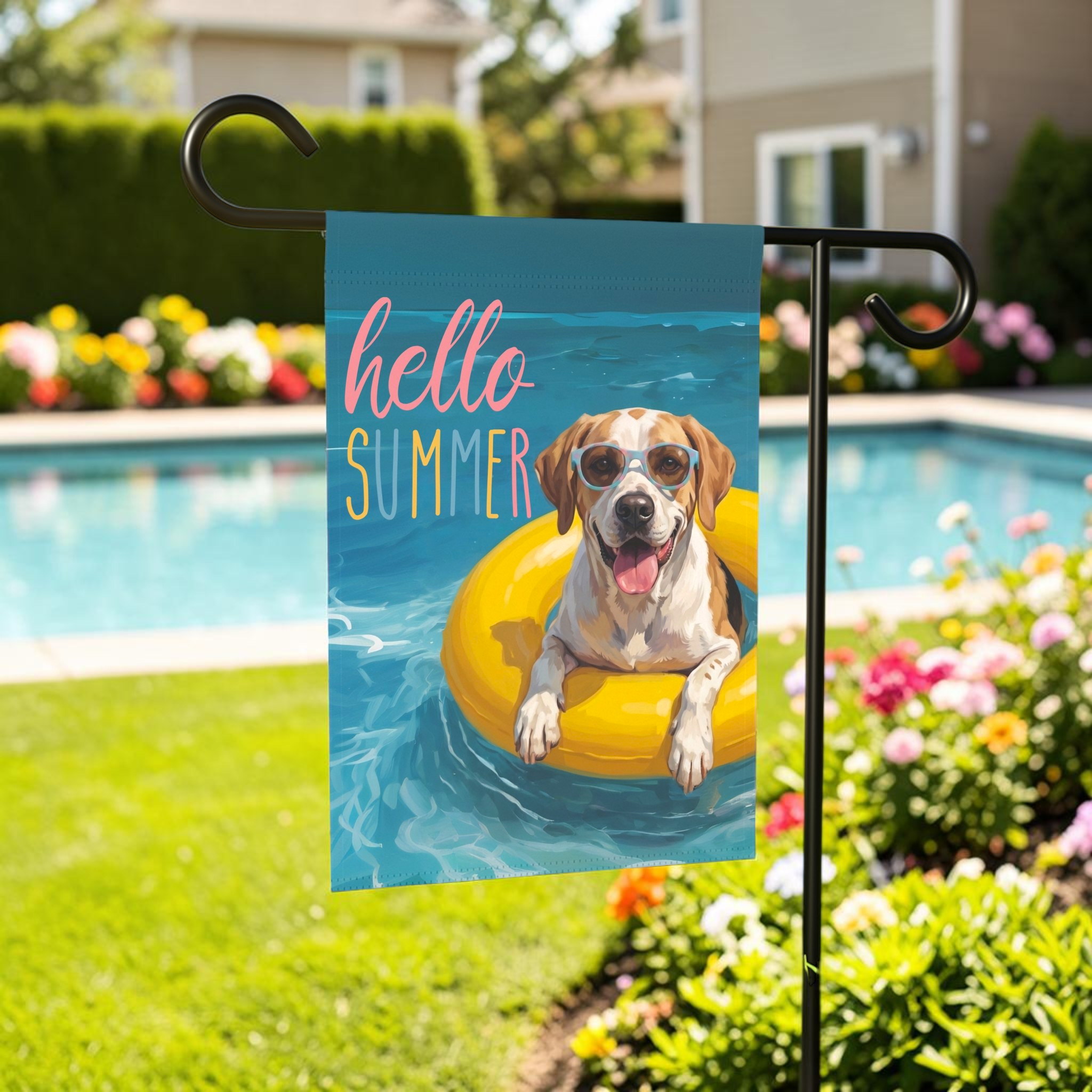 Hello Summer American English Coonhound Garden Flag