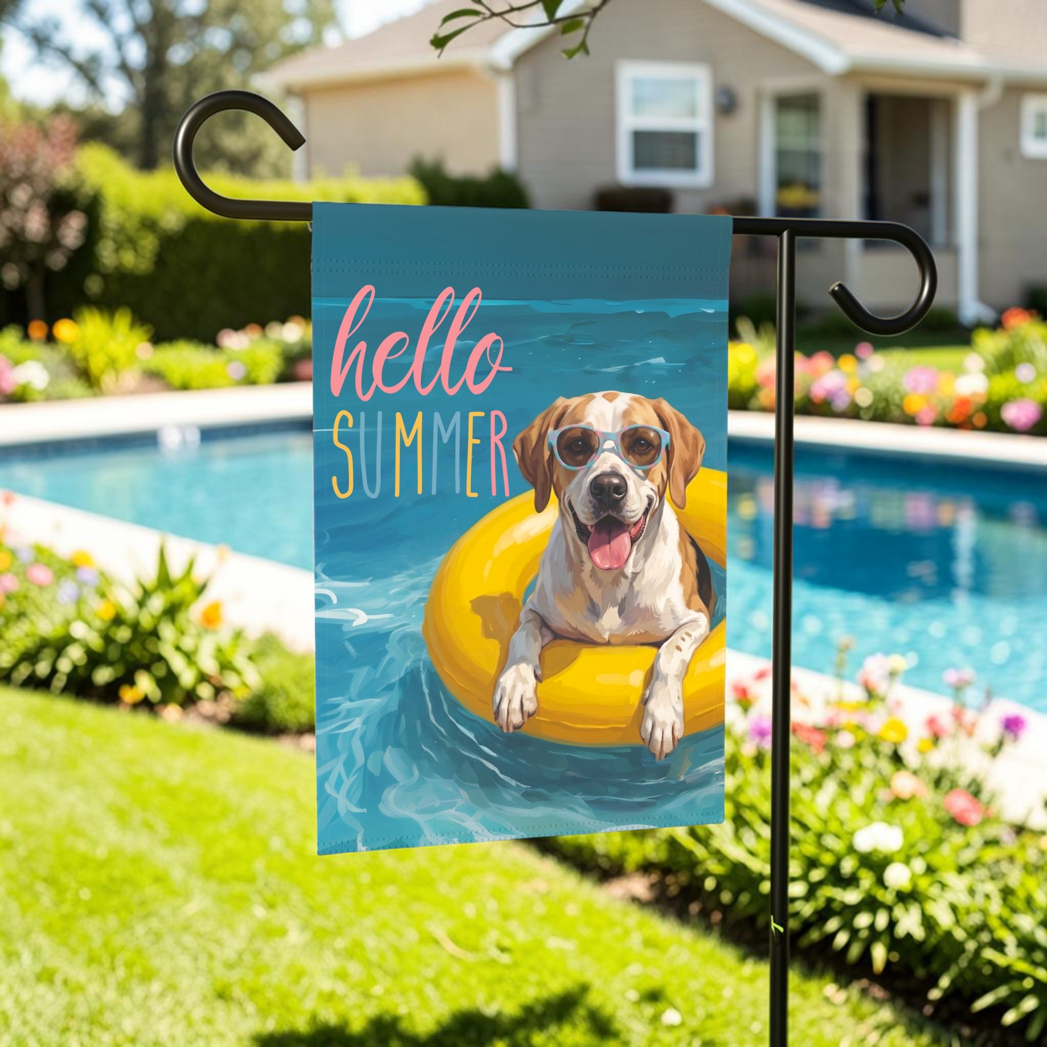 Hello Summer American English Coonhound Garden Flag