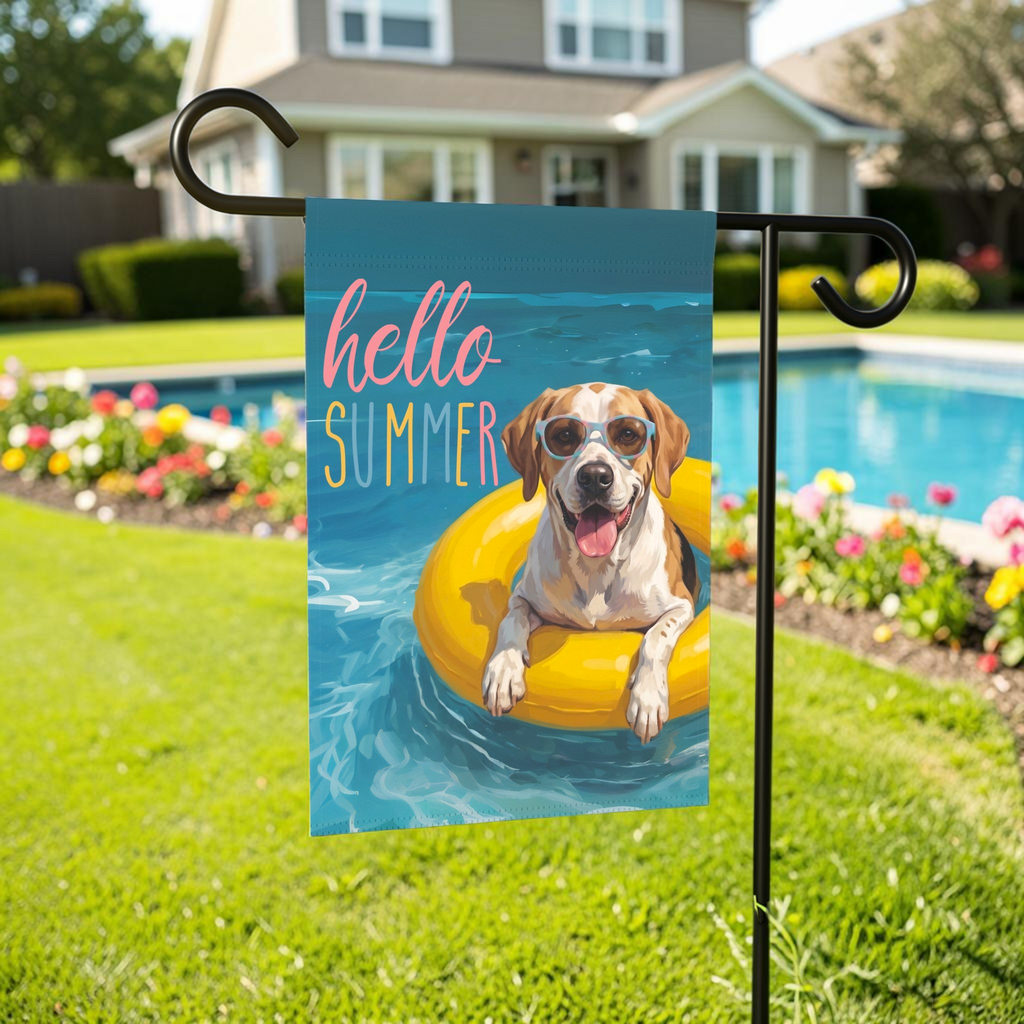 Hello Summer American English Coonhound Garden Flag