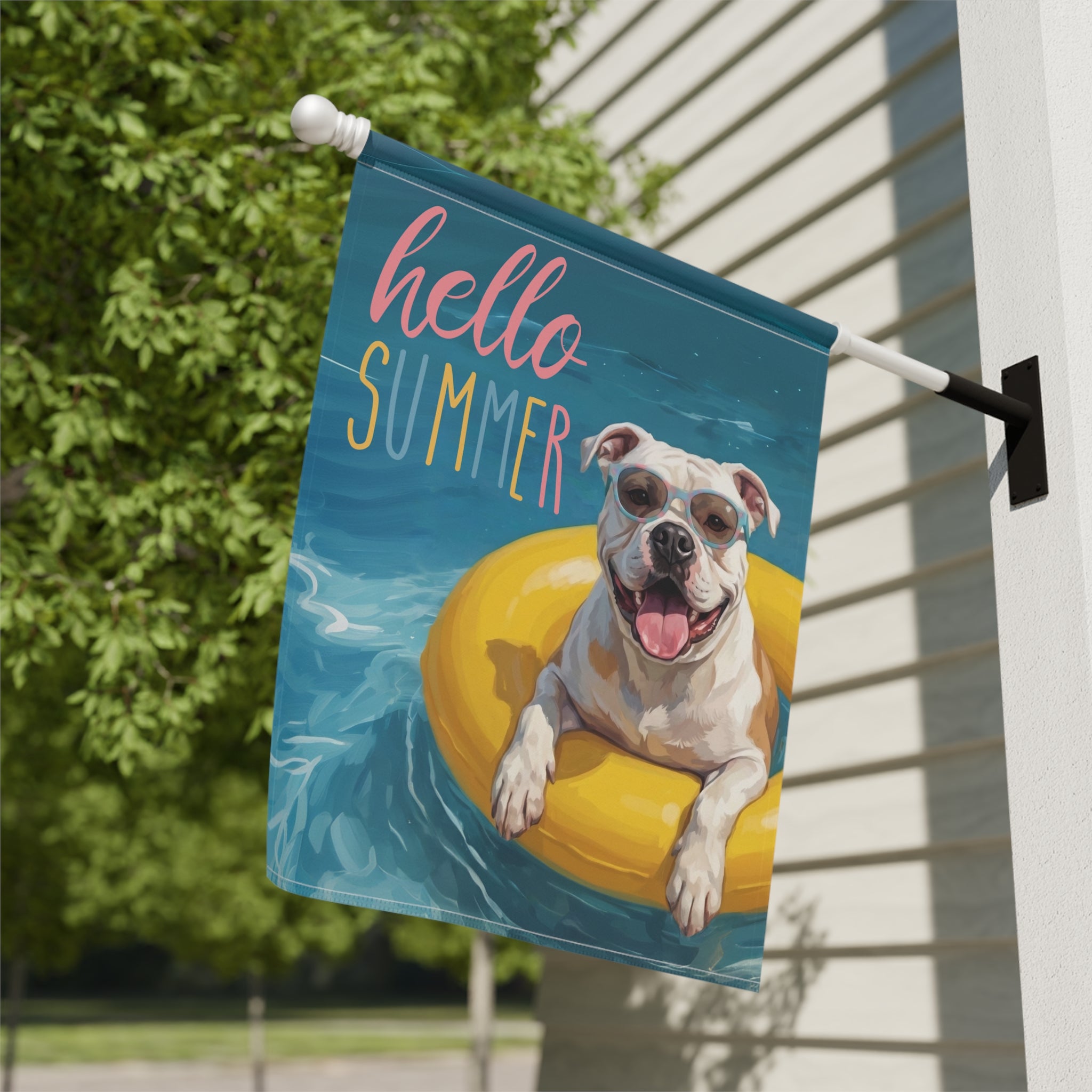 Hello Summer American Bulldog Garden Flag