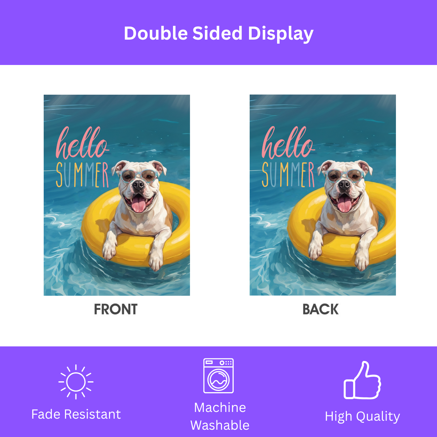 Hello Summer American Bulldog Garden Flag