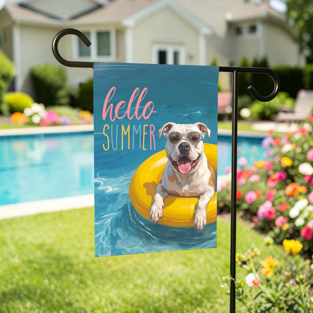 Hello Summer American Bulldog Garden Flag