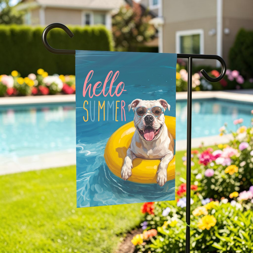 Hello Summer American Bulldog Garden Flag