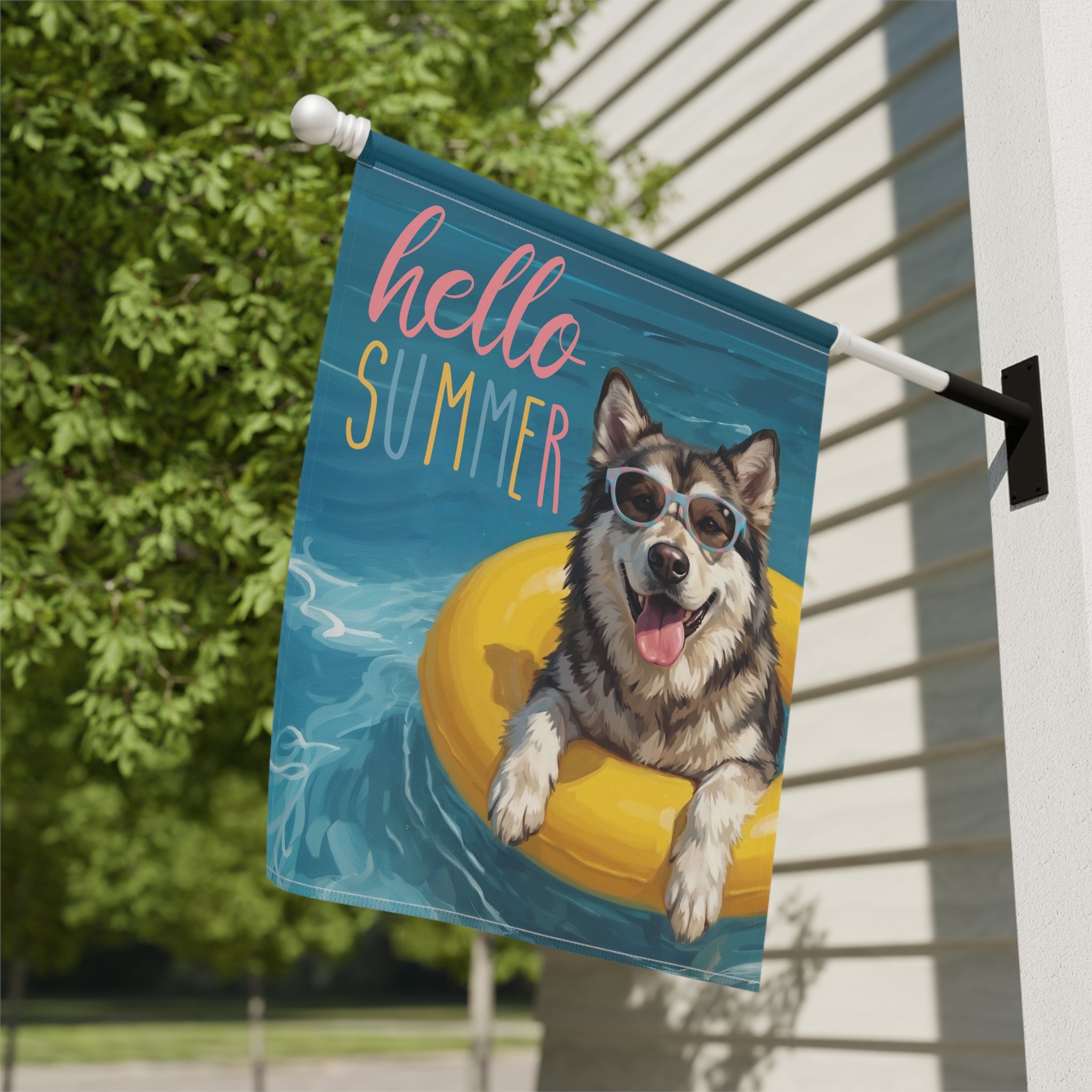 Hello Summer Alaskan Malamute Garden Flag