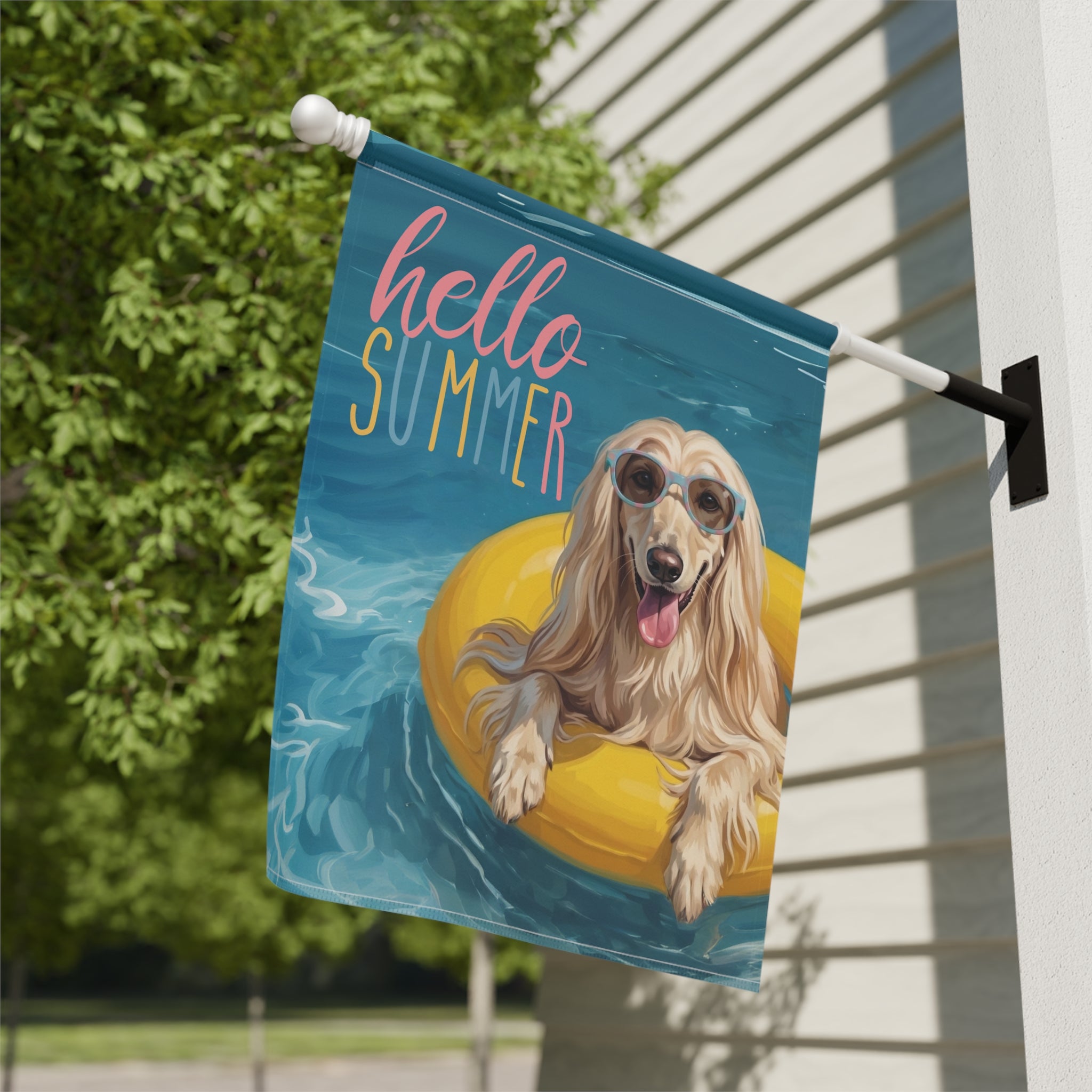 Hello Summer Afghan Hound Garden Flag