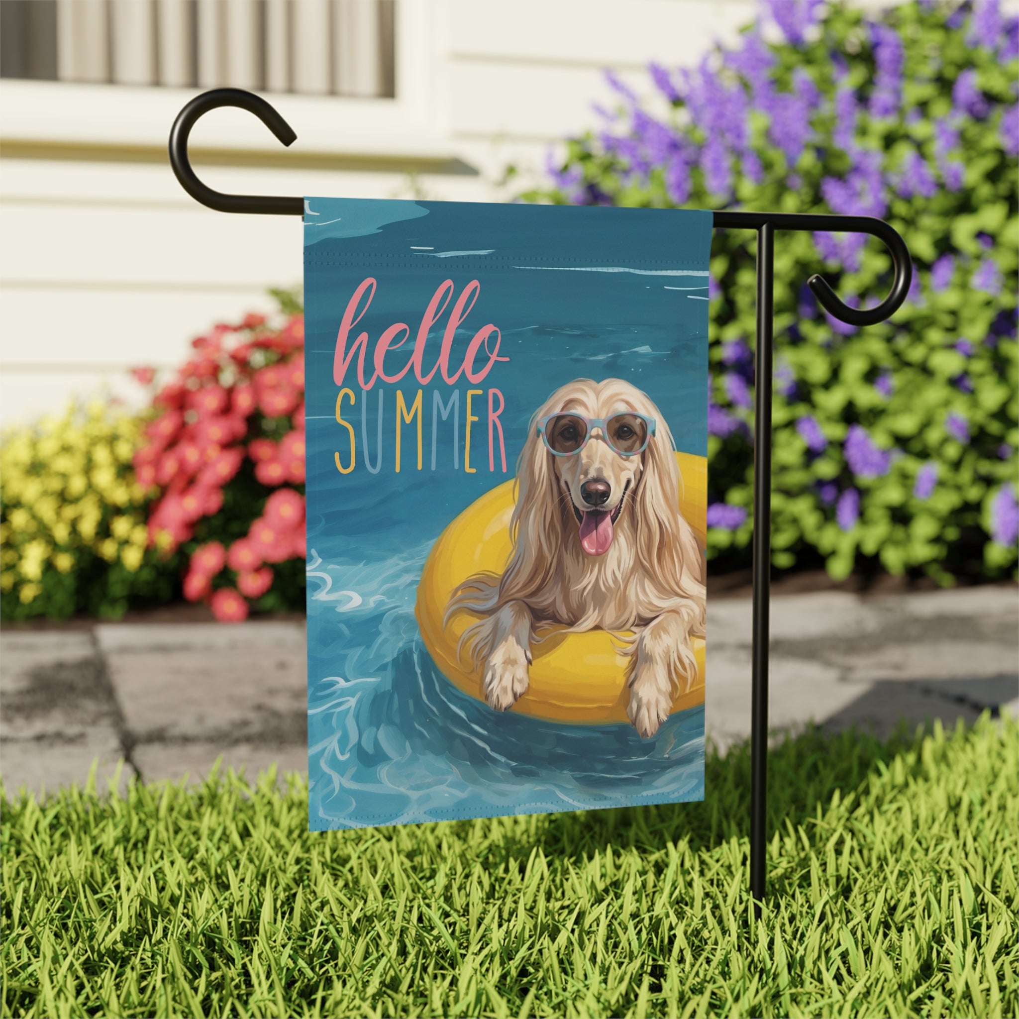 Hello Summer Afghan Hound Garden Flag
