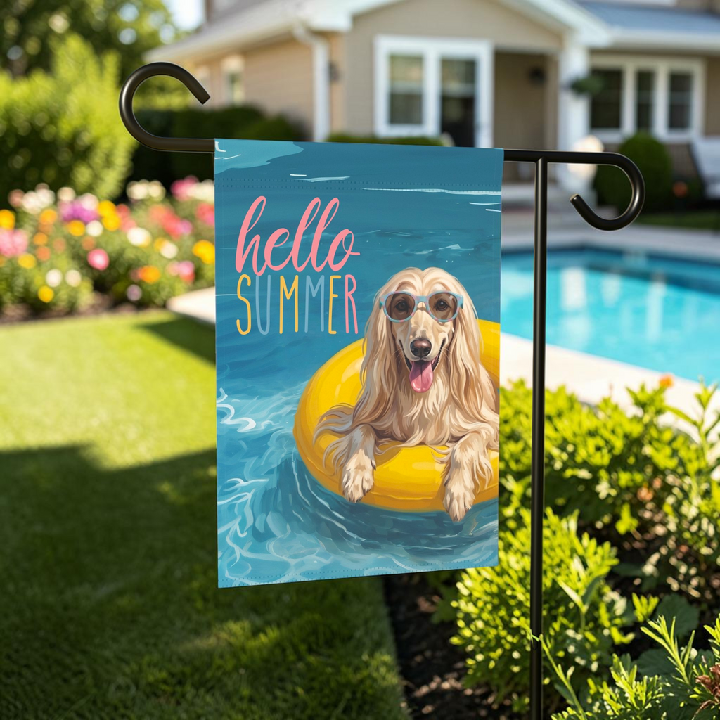 Hello Summer Afghan Hound Garden Flag