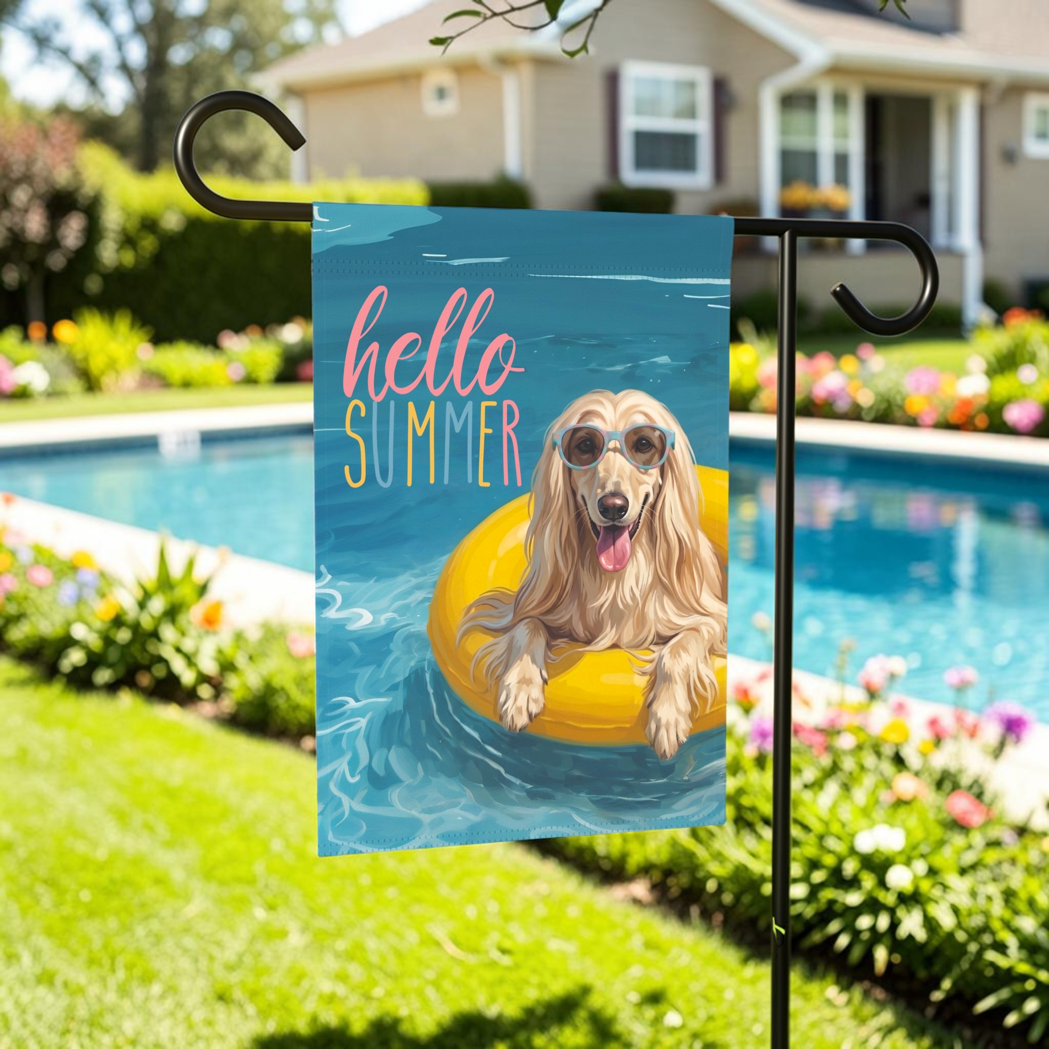 Hello Summer Afghan Hound Garden Flag