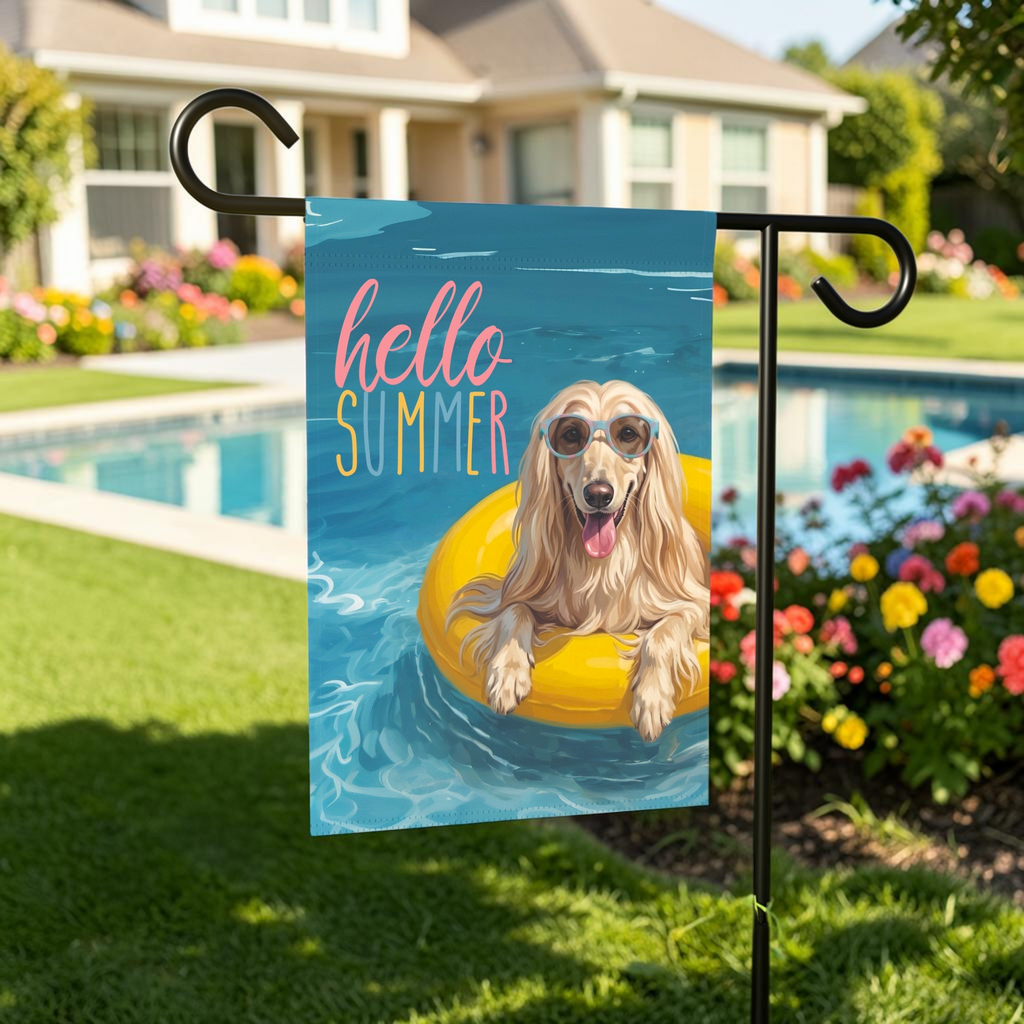 Hello Summer Afghan Hound Garden Flag