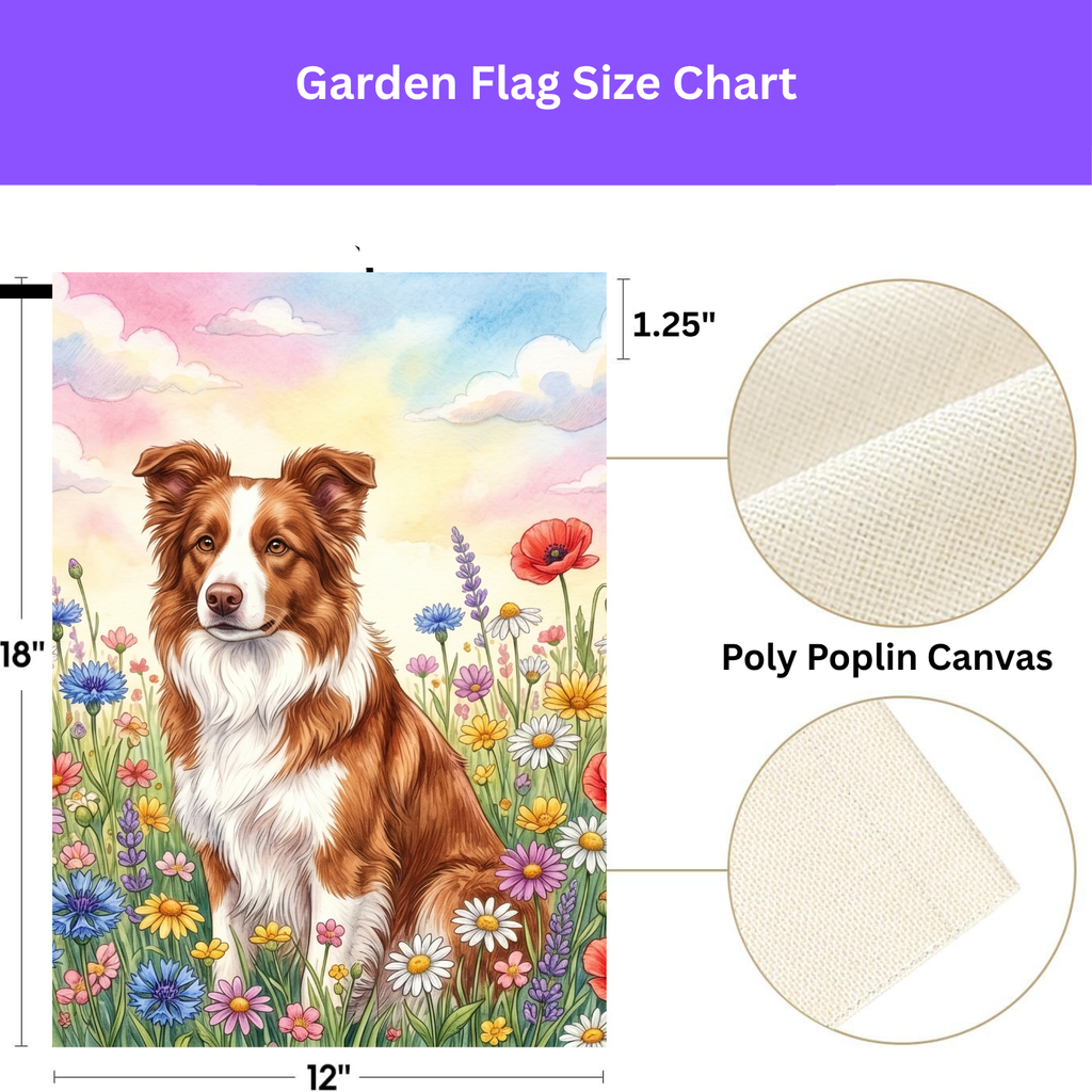Brown and White Border Collie in A Wildflower Field Garden Flag