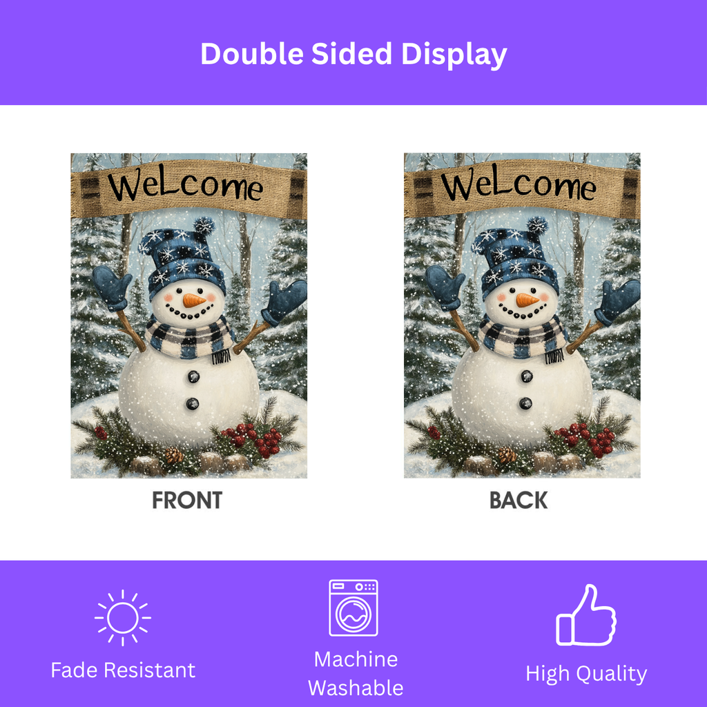 Blue Hat Snowman Welcome Garden Flag