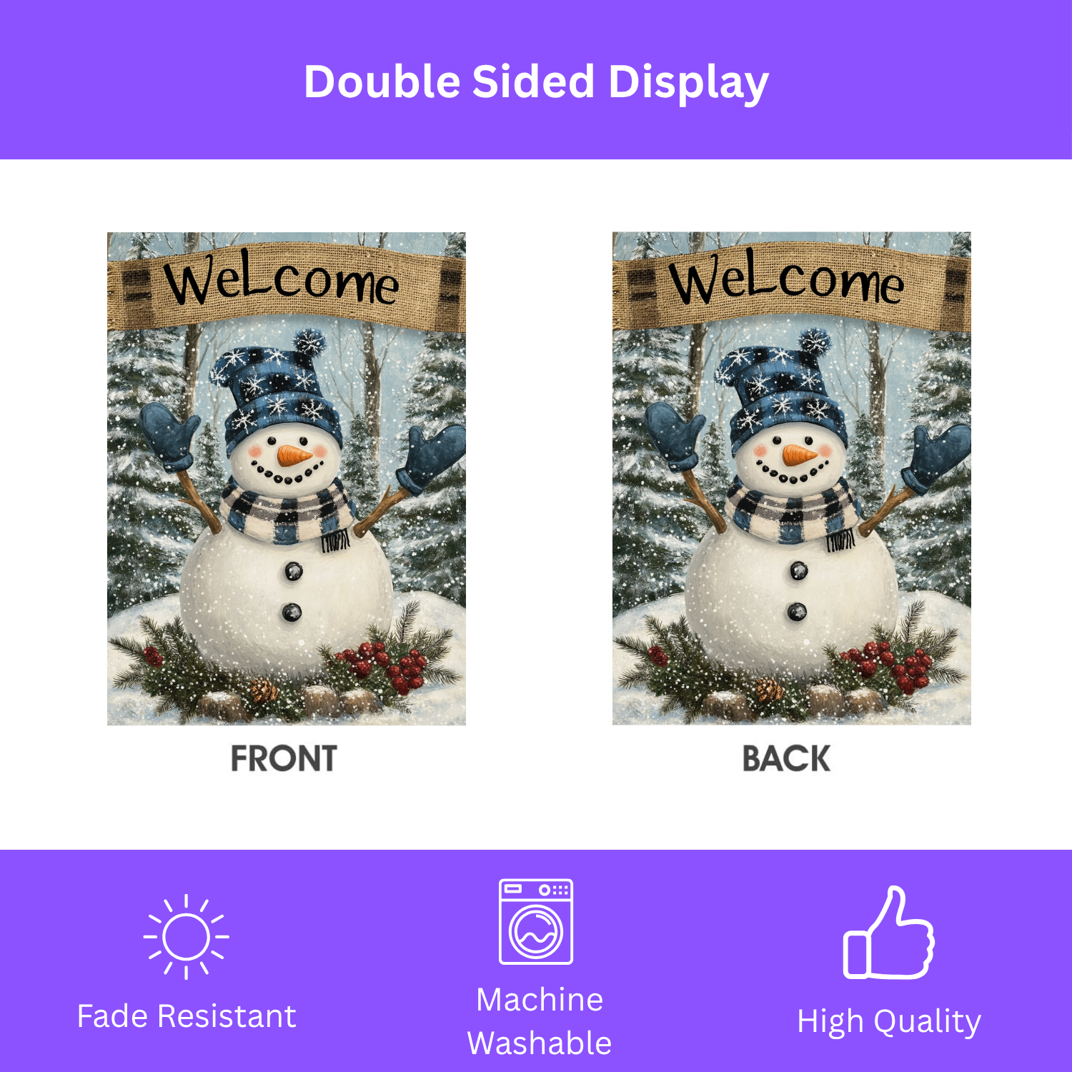 Blue Hat Snowman Welcome Garden Flag
