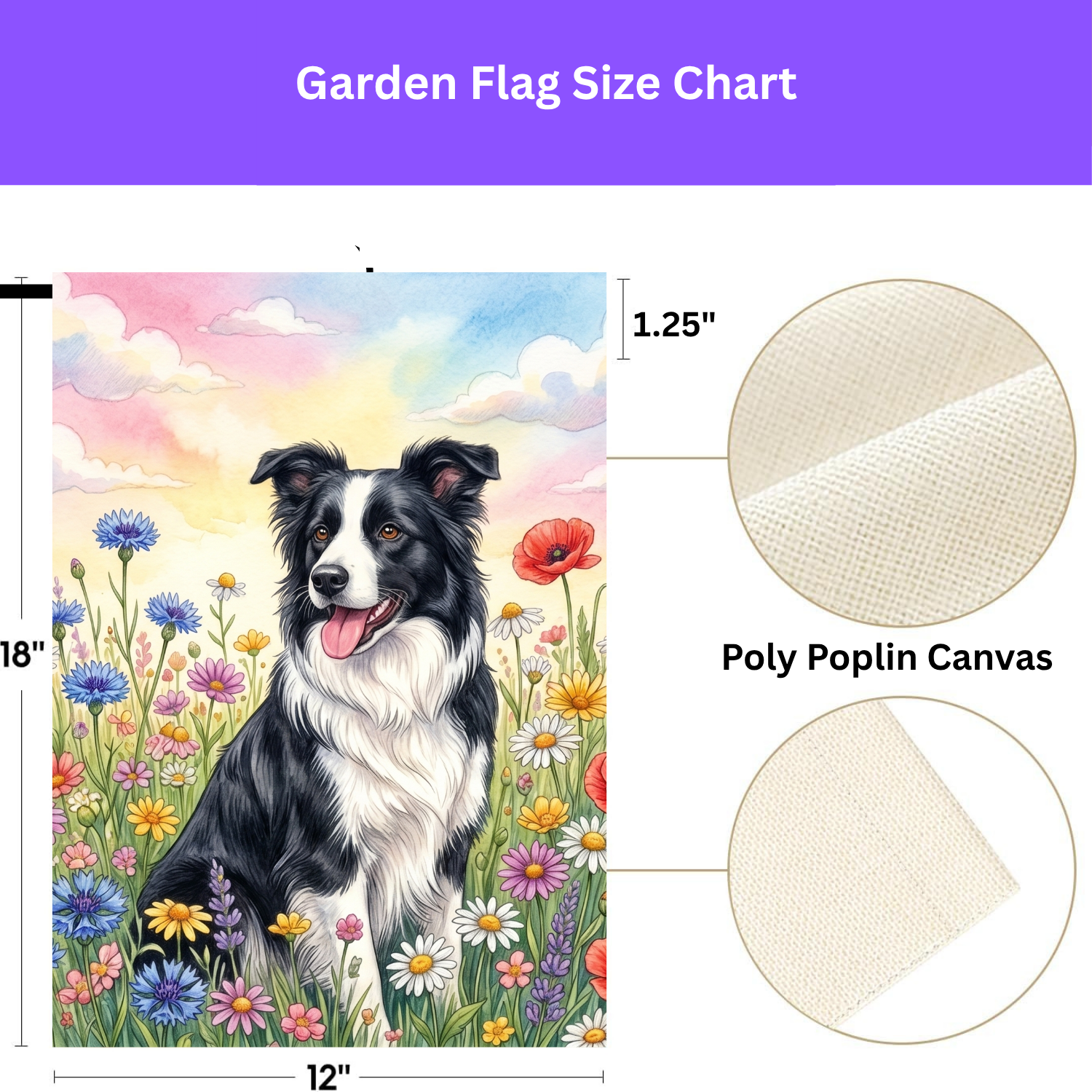 Black and White Border Collie in A Wildflower Field Garden Flag