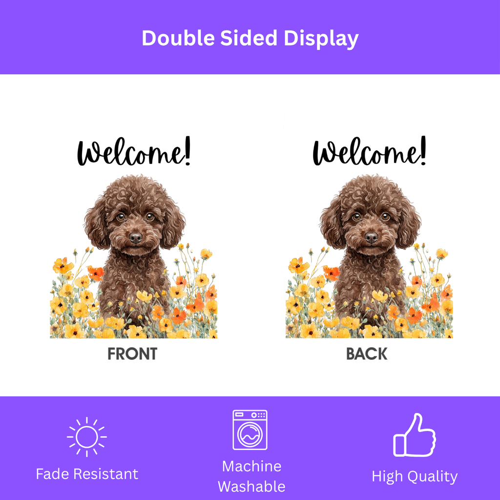 Yellow Poppies Toy Poodle Welcome Garden Flag Double Sided 12x18 24x32 Outdoor