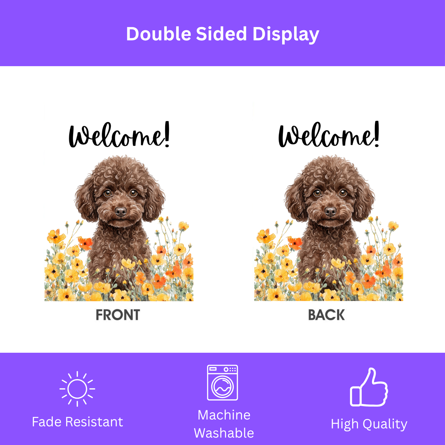 Yellow Poppies Toy Poodle Welcome Garden Flag Double Sided 12x18 24x32 Outdoor