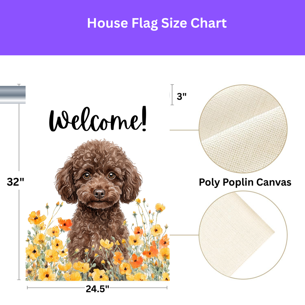 Yellow Poppies Toy Poodle Welcome Garden Flag Double Sided 12x18 24x32 Outdoor