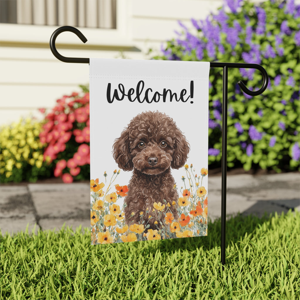 Yellow Poppies Toy Poodle Welcome Garden Flag Double Sided 12x18 24x32 Outdoor