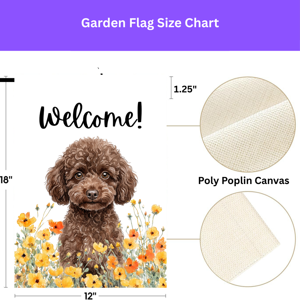 Yellow Poppies Toy Poodle Welcome Garden Flag Double Sided 12x18 24x32 Outdoor