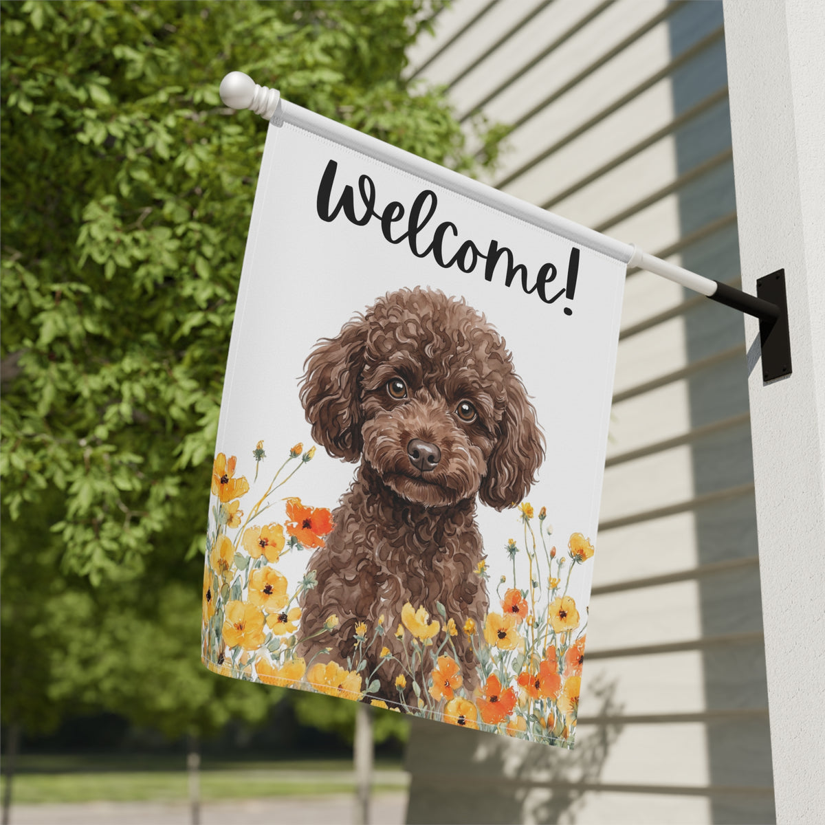 Yellow Poppies Toy Poodle Welcome Garden Flag Double Sided 12x18 24x32 Outdoor