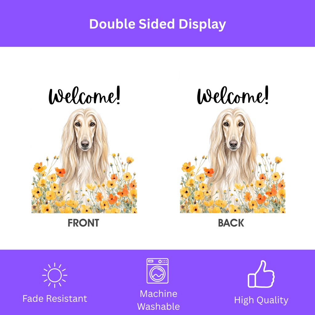 Yellow Poppies Afghan Hound Welcome Garden Flag Double Sided 12x18 24x32 Outdoor