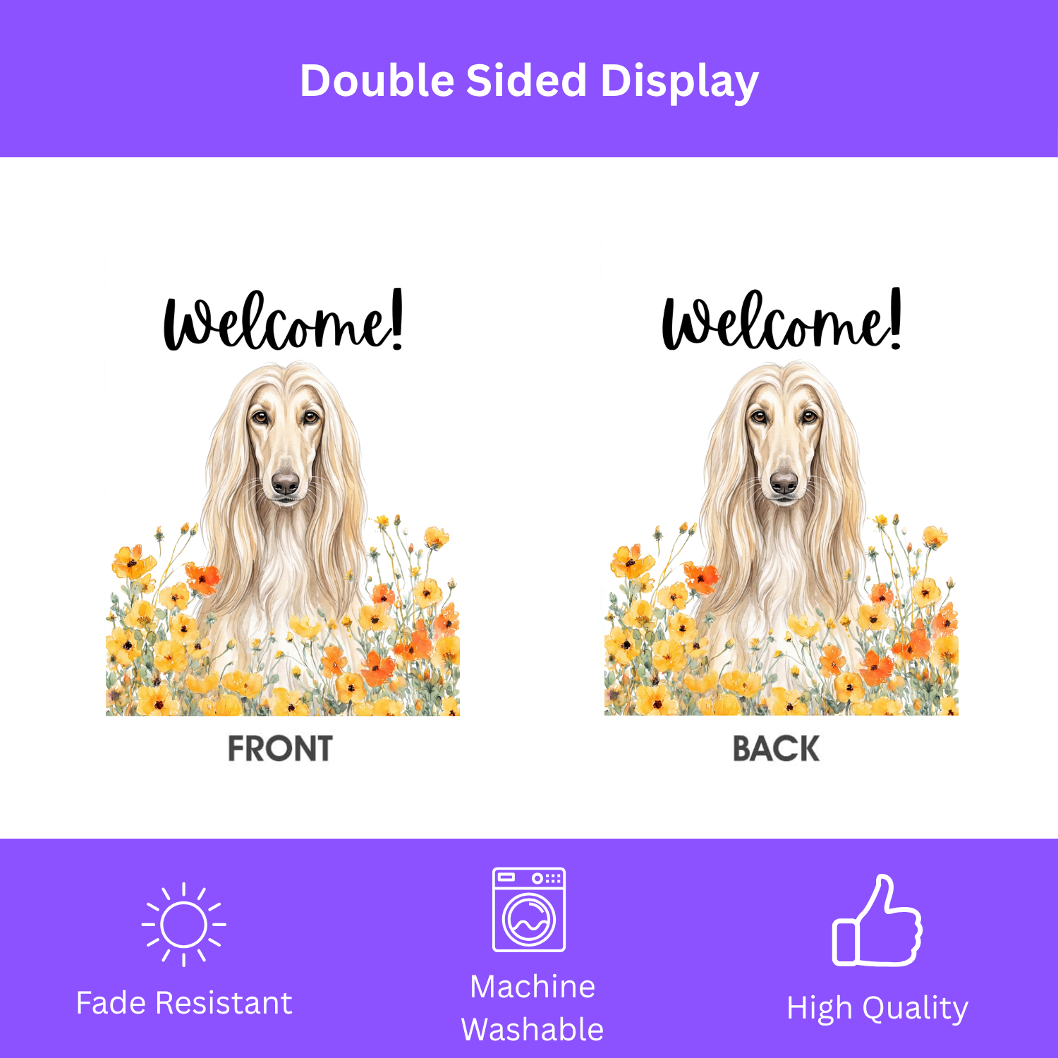 Yellow Poppies Afghan Hound Welcome Garden Flag Double Sided 12x18 24x32 Outdoor