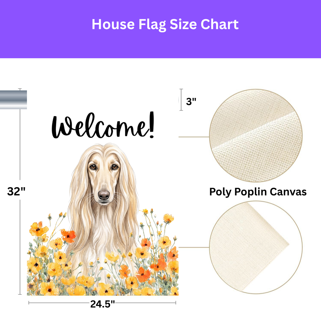 Yellow Poppies Afghan Hound Welcome Garden Flag Double Sided 12x18 24x32 Outdoor