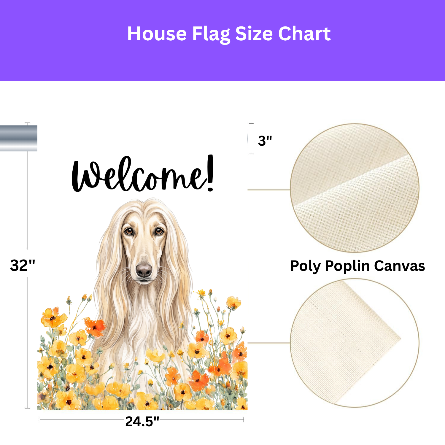 Yellow Poppies Afghan Hound Welcome Garden Flag Double Sided 12x18 24x32 Outdoor