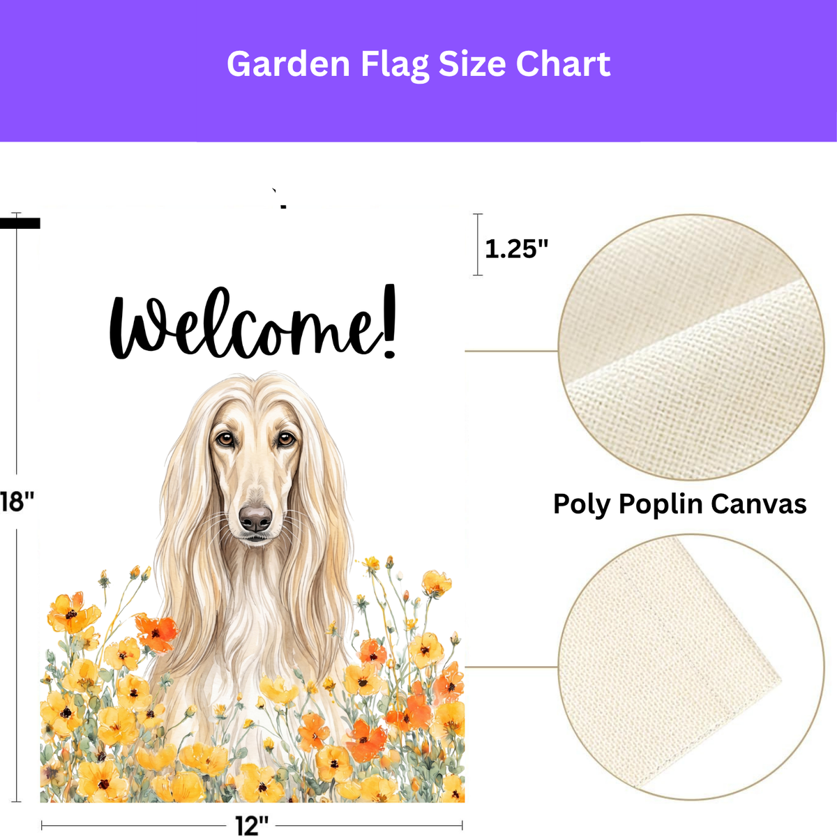 Yellow Poppies Afghan Hound Welcome Garden Flag Double Sided 12x18 24x32 Outdoor
