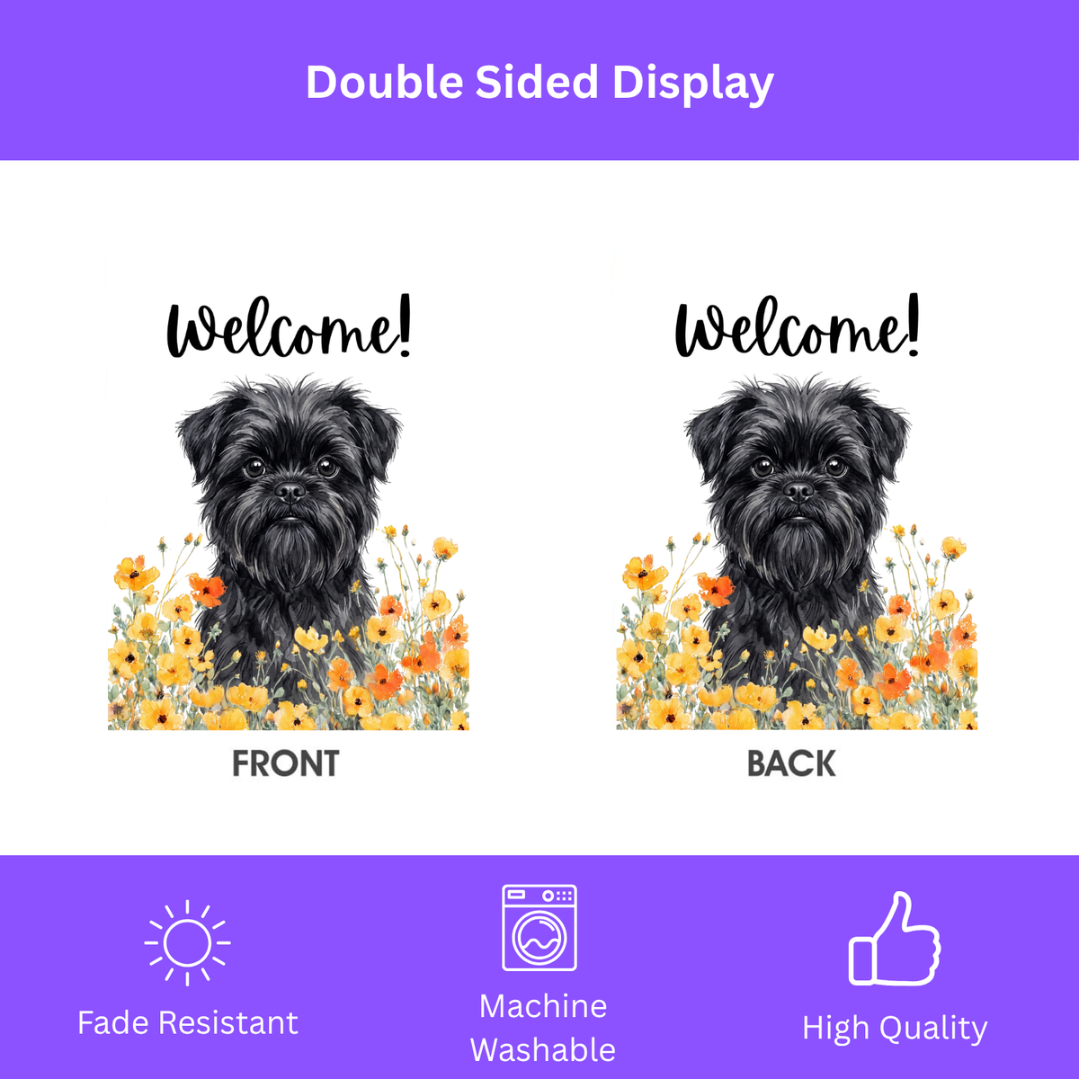 Yellow Poppies Affenpinscher Welcome Garden Flag Double Sided 12x18 24x32