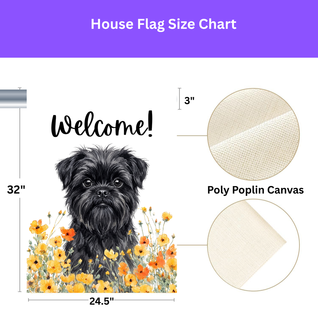 Yellow Poppies Affenpinscher Welcome Garden Flag Double Sided 12x18 24x32