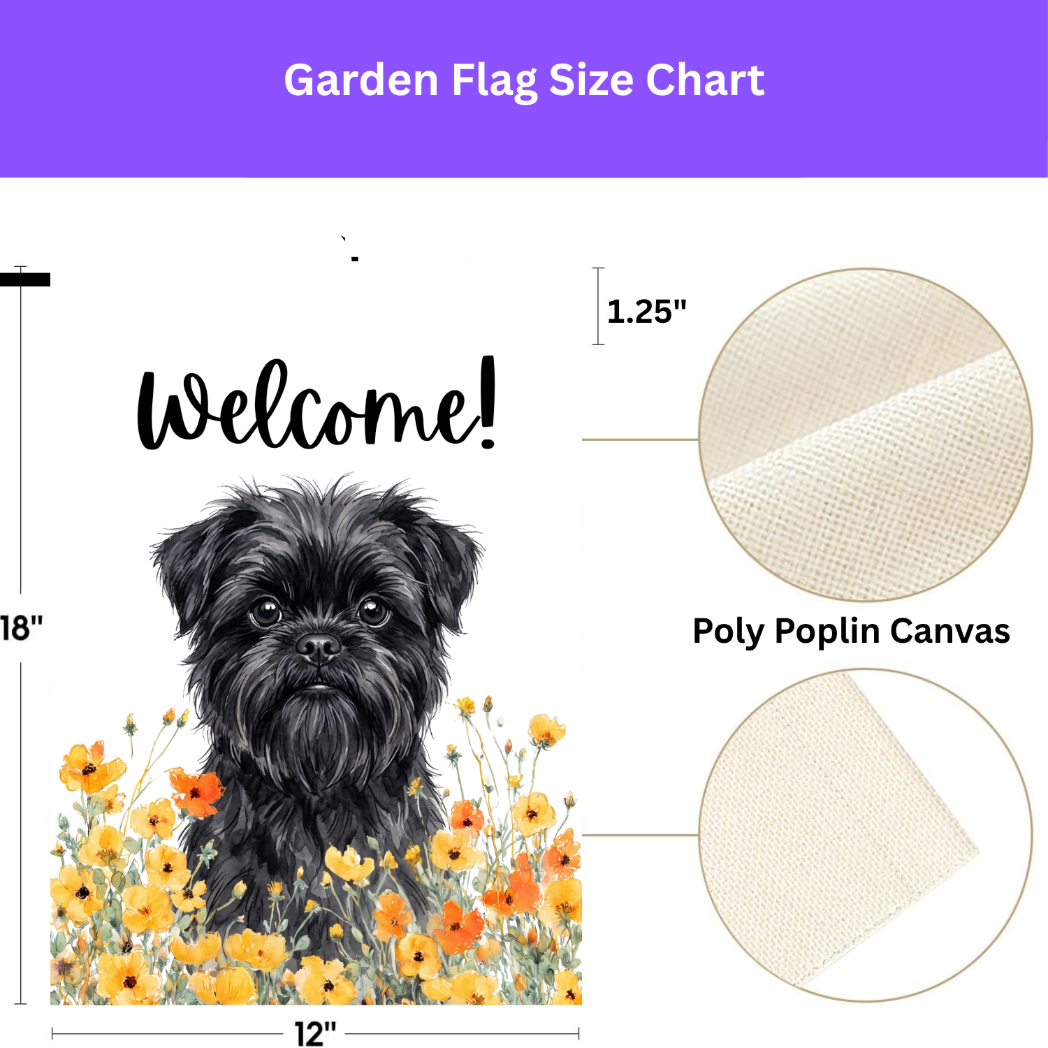Yellow Poppies Affenpinscher Welcome Garden Flag Double Sided 12x18 24x32