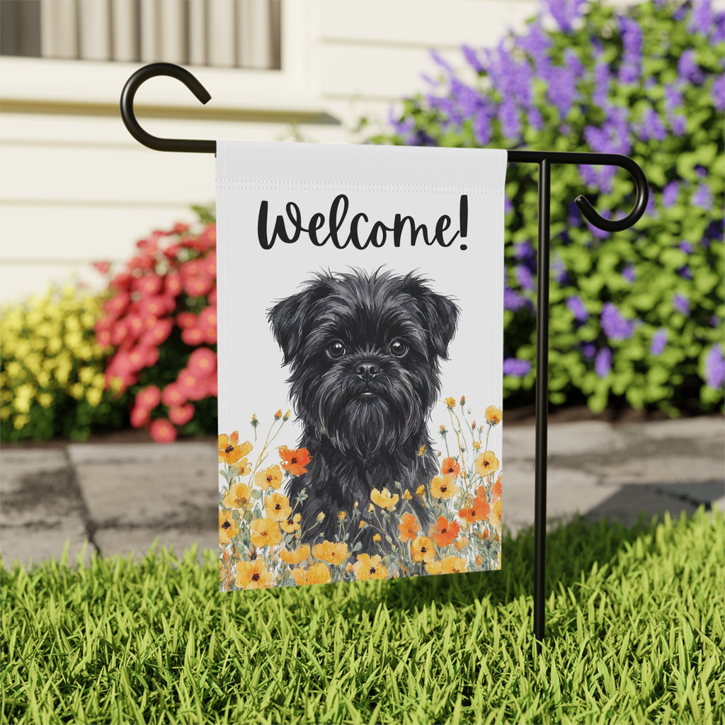 Yellow Poppies Affenpinscher Welcome Garden Flag Double Sided 12x18 24x32