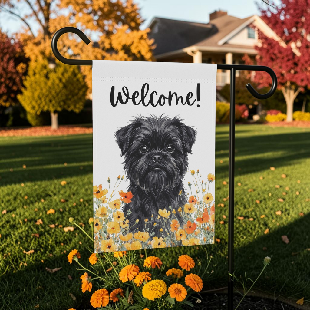 Yellow Poppies Affenpinscher Welcome Garden Flag Double Sided 12x18 24x32
