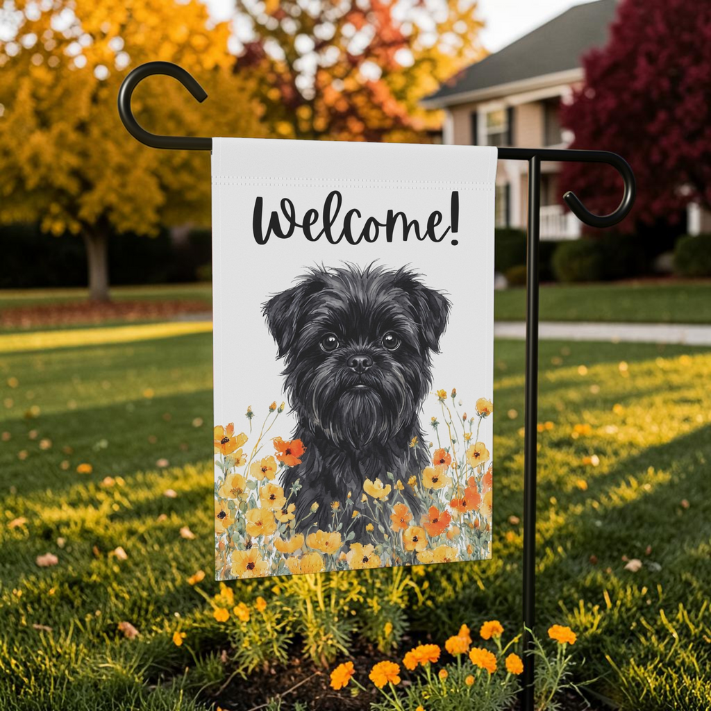 Yellow Poppies Affenpinscher Welcome Garden Flag Double Sided 12x18 24x32