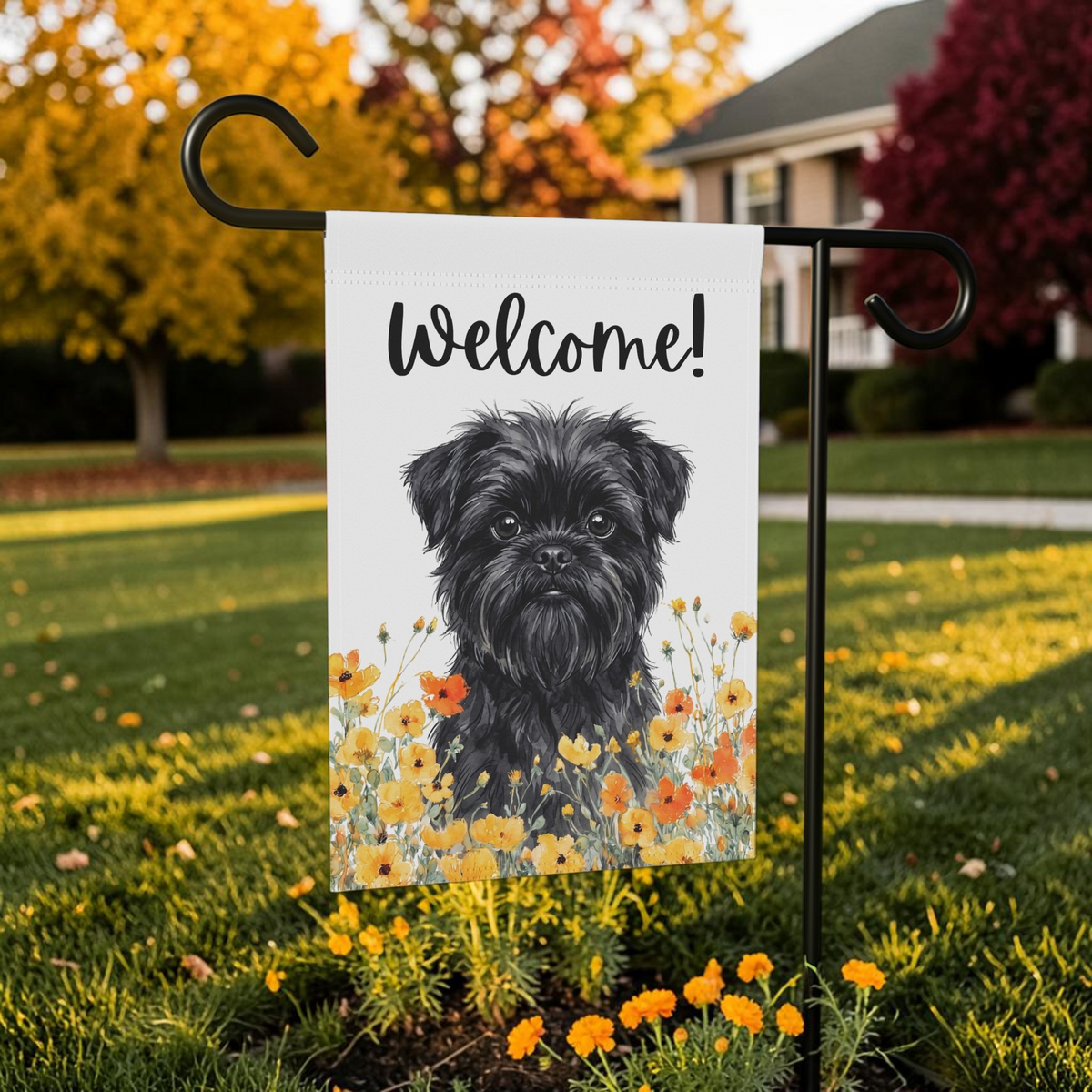Yellow Poppies Affenpinscher Welcome Garden Flag Double Sided 12x18 24x32
