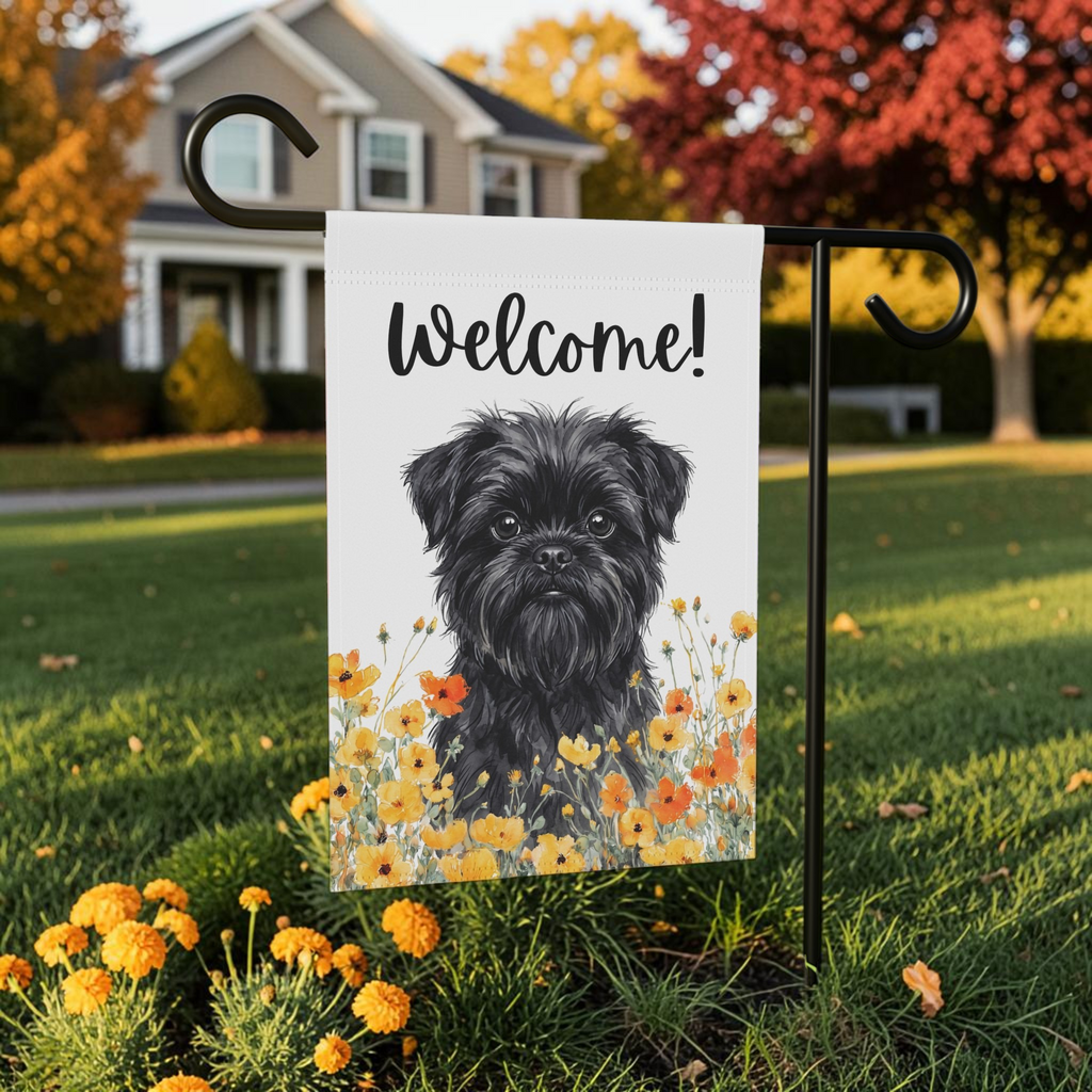 Yellow Poppies Affenpinscher Welcome Garden Flag Double Sided 12x18 24x32
