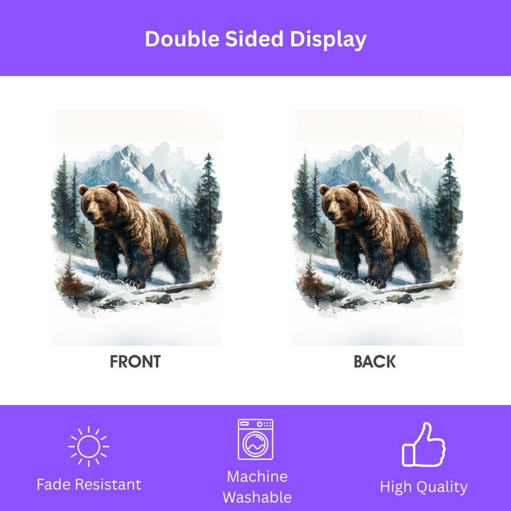 Snowy Mountain Bear Garden Flag Double Sided 12x18 24x32 Outdoor