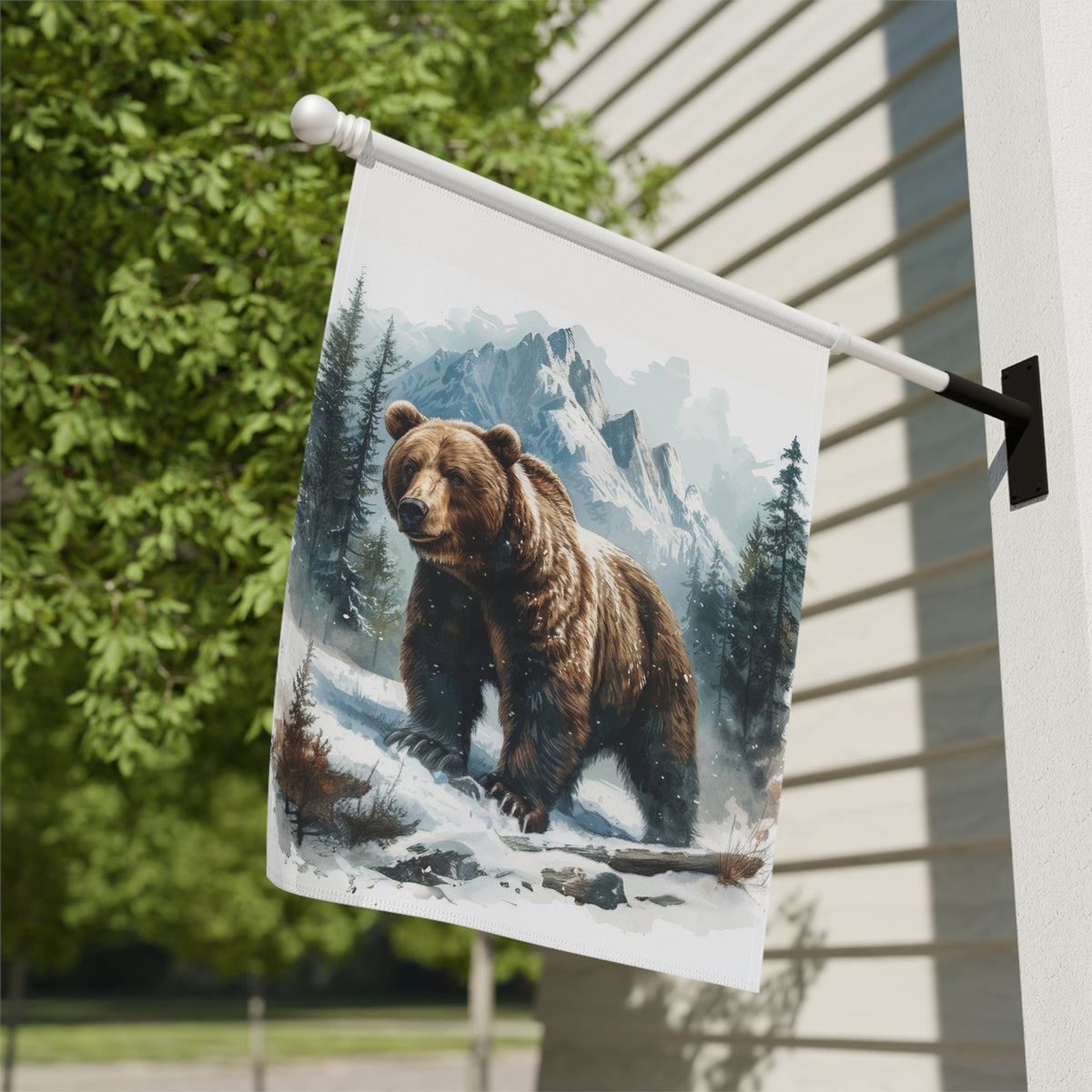 Snowy Mountain Bear Garden Flag Double Sided 12x18 24x32 Outdoor