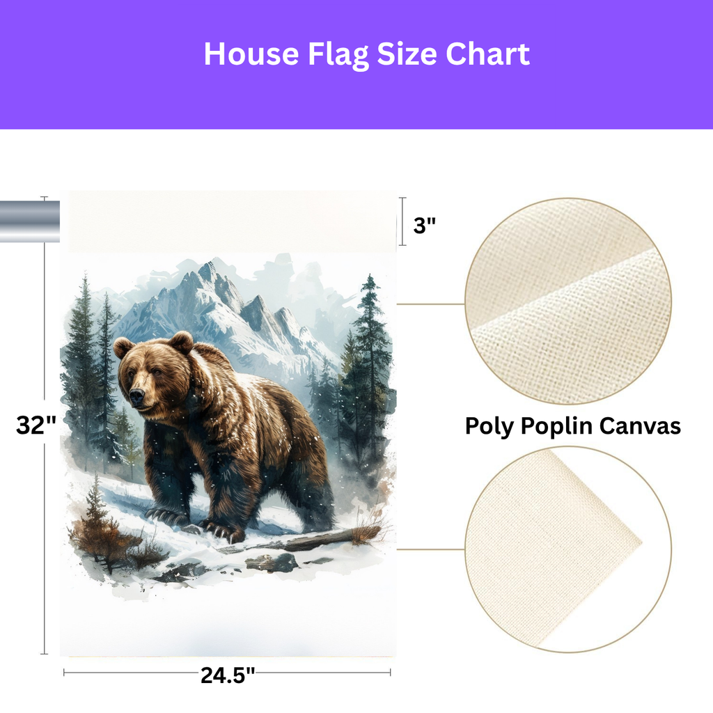 Snowy Mountain Bear Garden Flag Double Sided 12x18 24x32 Outdoor