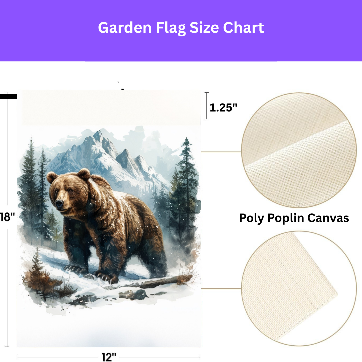 Snowy Mountain Bear Garden Flag Double Sided 12x18 24x32 Outdoor
