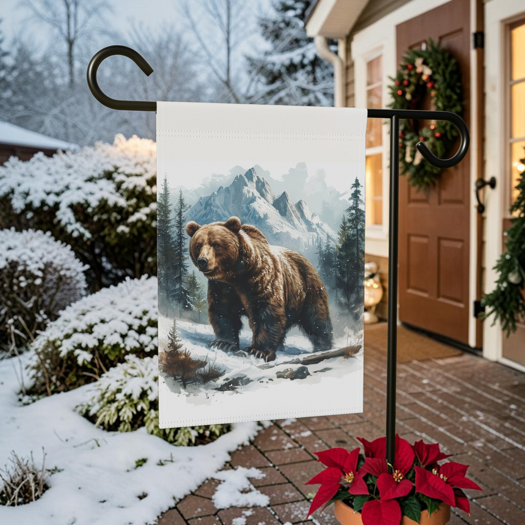 Snowy Mountain Bear Garden Flag Double Sided 12x18 24x32 Outdoor