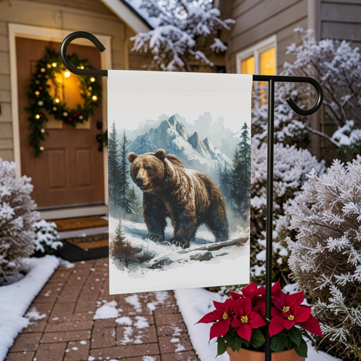 Snowy Mountain Bear Garden Flag Double Sided 12x18 24x32 Outdoor