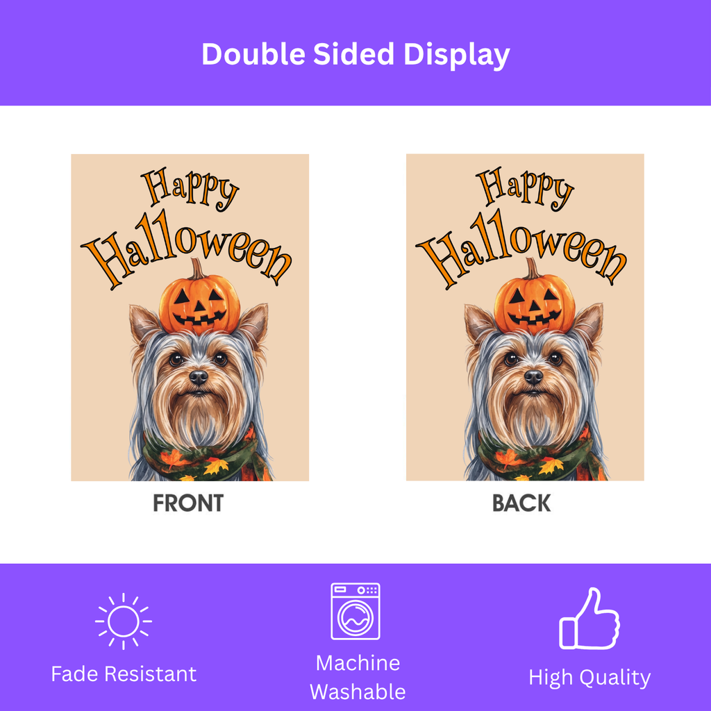 Happy Halloween Yorkshire Terrier And Pumpkin Garden Flag Double Sided Outdoor