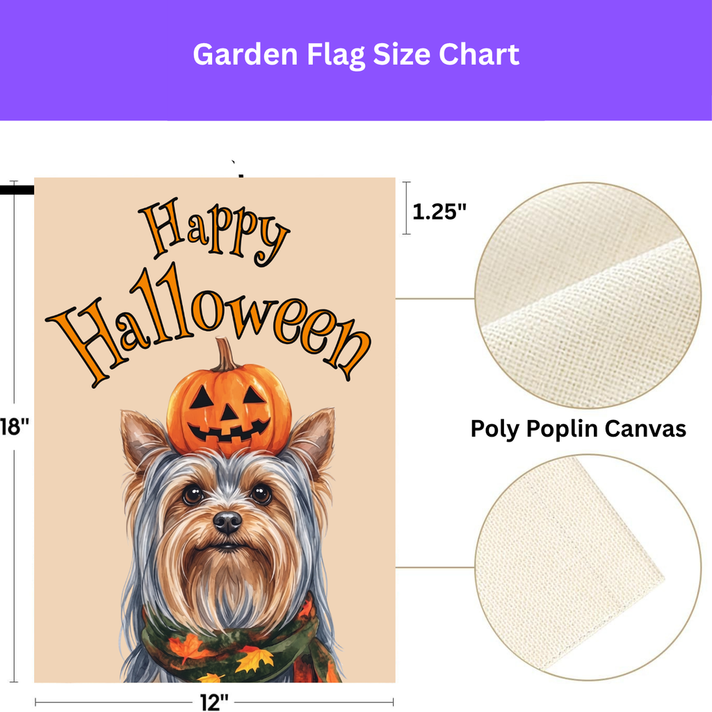 Happy Halloween Yorkshire Terrier And Pumpkin Garden Flag Double Sided Outdoor