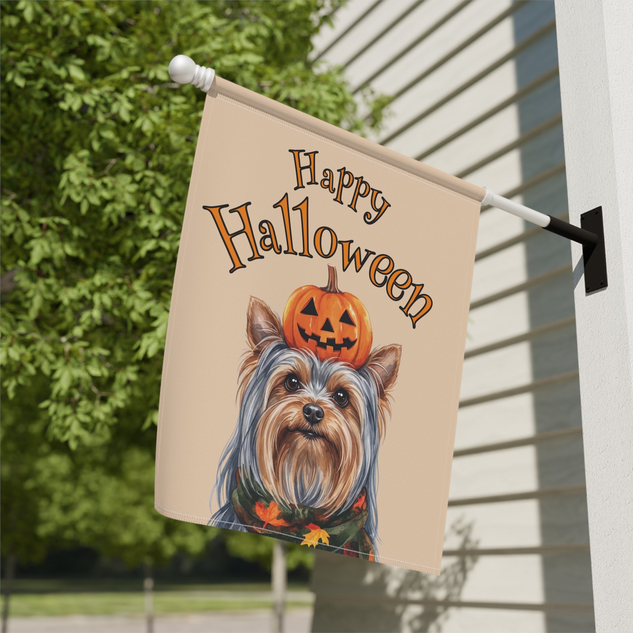 Happy Halloween Yorkshire Terrier And Pumpkin Garden Flag Double Sided Outdoor